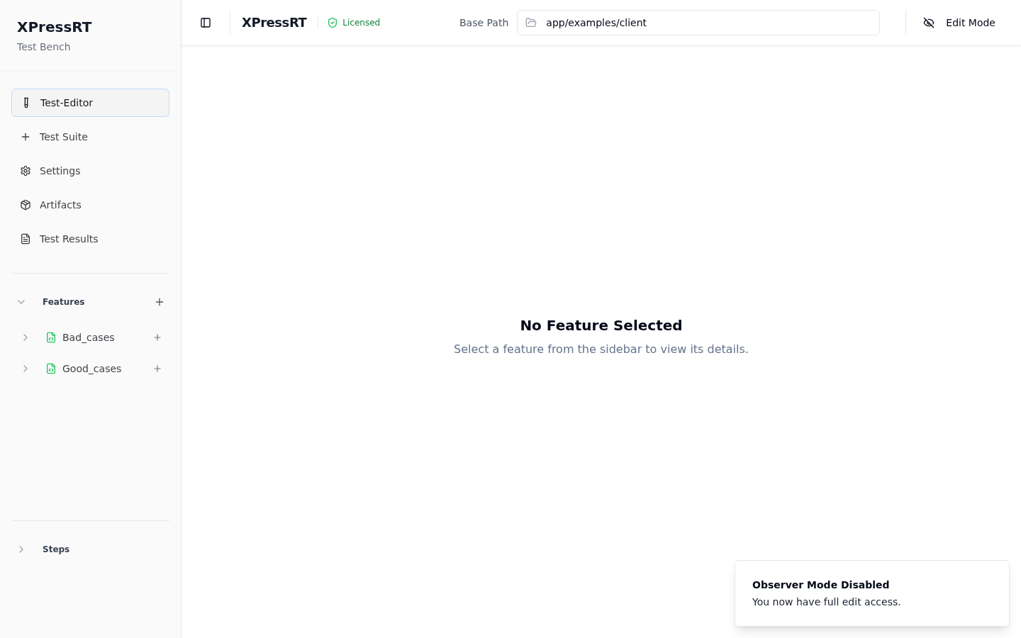 Feature list with expanded scenarios