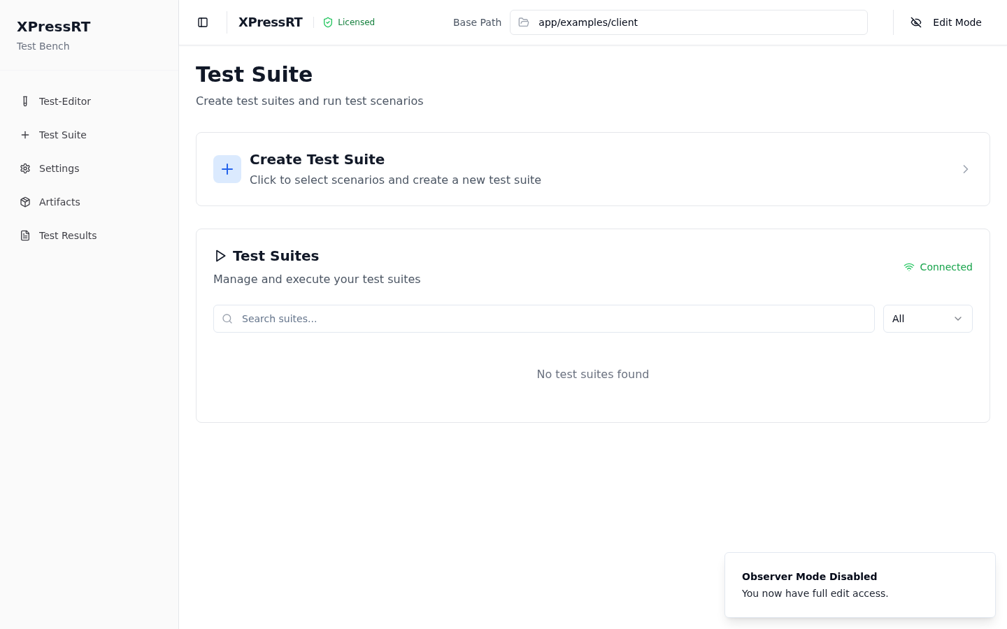 Test Suite page overview