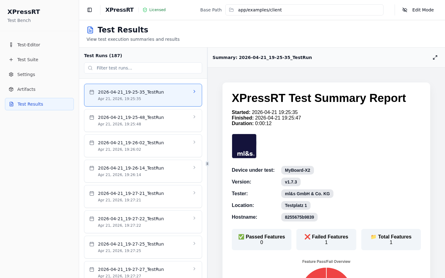 Test Results page