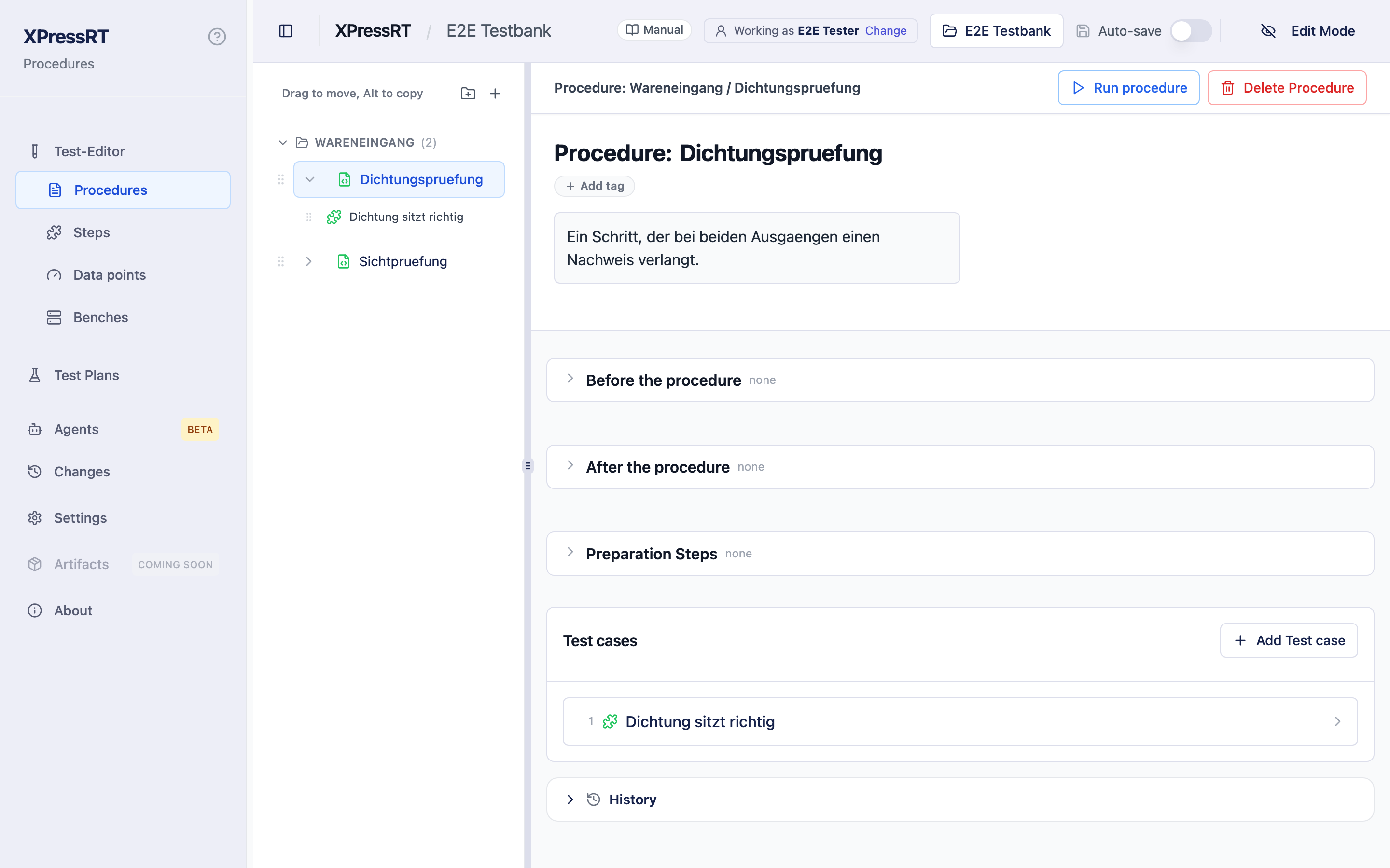 The editor with a procedure open